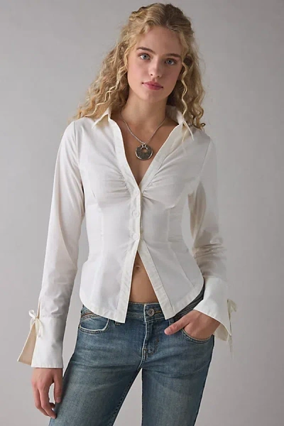 Kimchi Blue Poppy Button-front Flyaway Slim Shirt Top In White, Women's At Urban Outfitters In White