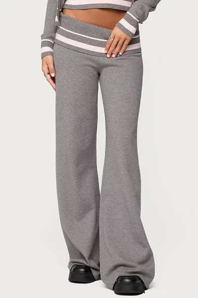 Edikted Kaliya Stripey Fold Over Knit Pants In Gray