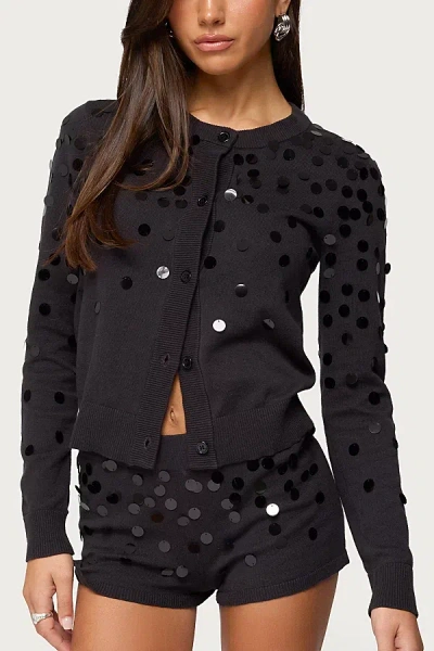 Edikted Cierra Sequin Knit Cardigan In Black