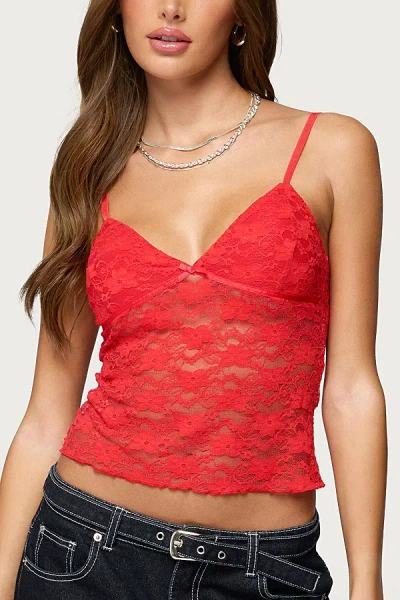 Edikted Eira Sheer Lace Tank Top In Red