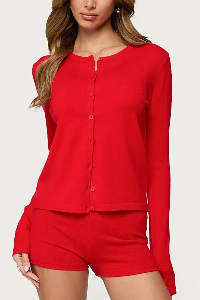 Edikted Maycee Button Up Knit Cardigan In Red