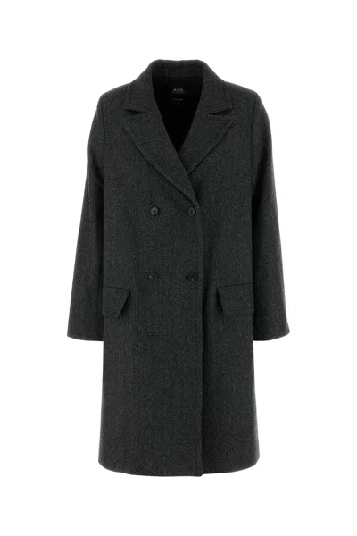 Apc Double-breasted Wool Blend Coat Featuring Vent In Gray