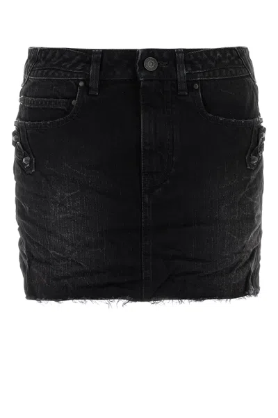 Balenciaga Washed Black City Mini Denim Skirt In Black