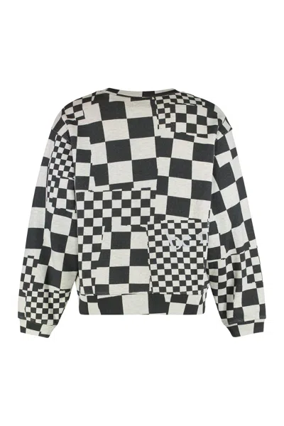 Erl Checked Crew-neck Sweatshirt With Rib Hem In White