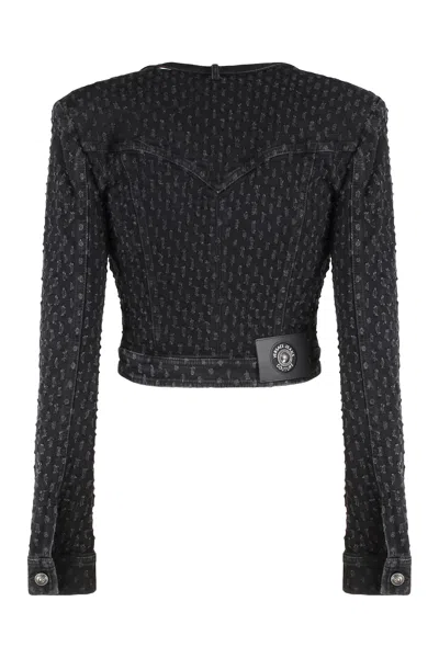 Versace Jeans Couture Long Sleeve Denim Jacket Featuring Pockets In Black