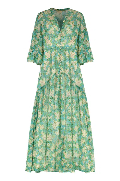 Bytimo Ruffled Floral Maxi Dress In Green