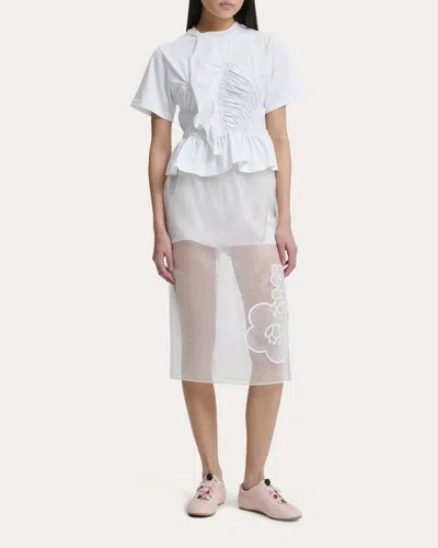 Cecilie Bahnsen Ace Smocked Jersey Peplum T-shirt In White