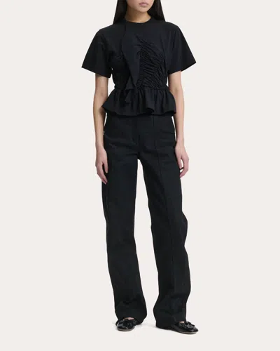 Cecilie Bahnsen Ruched Stretch-cotton Jersey T-shirt In Black