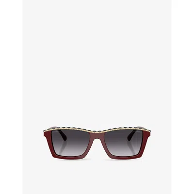Pre-owned Chanel Womens Red Ch5548q Rectangle-frame Acetate And Leather Sunglasses