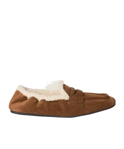 Miu Miu Suede Loafers With Flat Rubber Sole In Brown