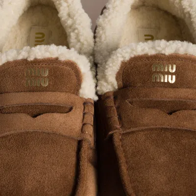 Miu Miu Suede Loafers With Flat Rubber Sole In Brown