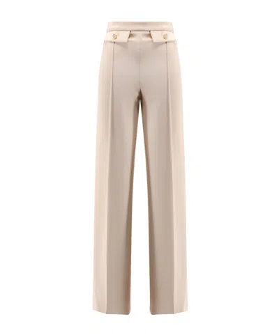 Elisabetta Franchi Wide Leg High Waist Trousers With Buttoned Flaps In Neutral
