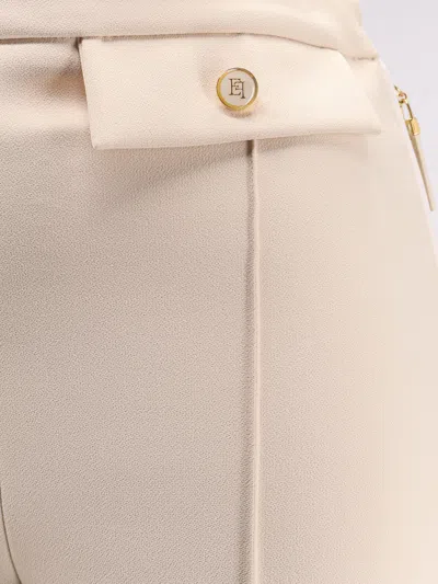 Elisabetta Franchi Wide Leg High Waist Trousers With Buttoned Flaps In Neutral