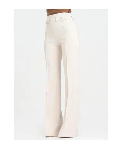 Elisabetta Franchi Wide Leg High Waist Trousers With Buttoned Flaps In Neutral
