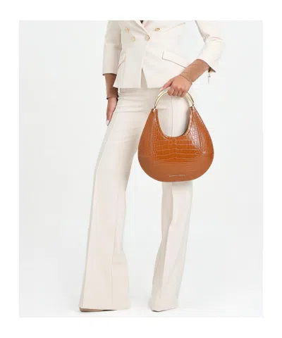 Elisabetta Franchi Wide Leg High Waist Trousers With Buttoned Flaps In Neutral