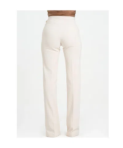 Elisabetta Franchi Wide Leg High Waist Trousers With Buttoned Flaps In Neutral