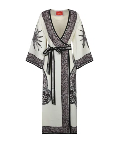 La Doublej Printed Crepe Midi Wrap Dress In Gray