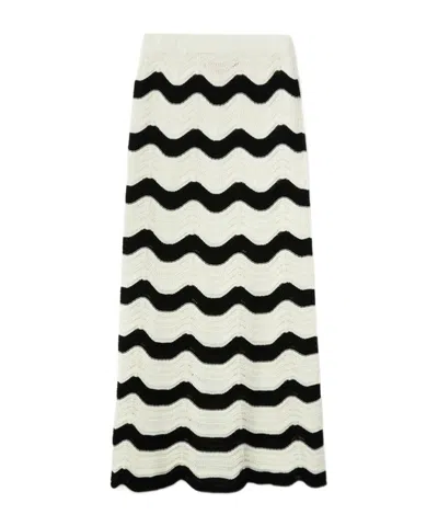 La Doublej Striped Pointelle-knit Cotton Maxi Skirt In White
