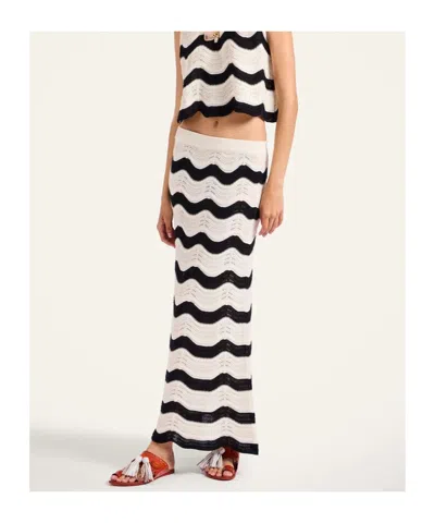 La Doublej Striped Pointelle-knit Cotton Maxi Skirt In White