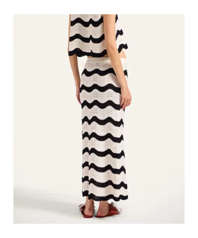 La Doublej Striped Pointelle-knit Cotton Maxi Skirt In White
