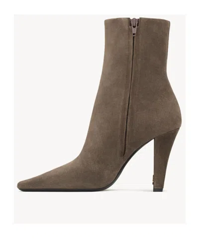 Saint Laurent 95mm Jill Suede Ankle Booties In Brown