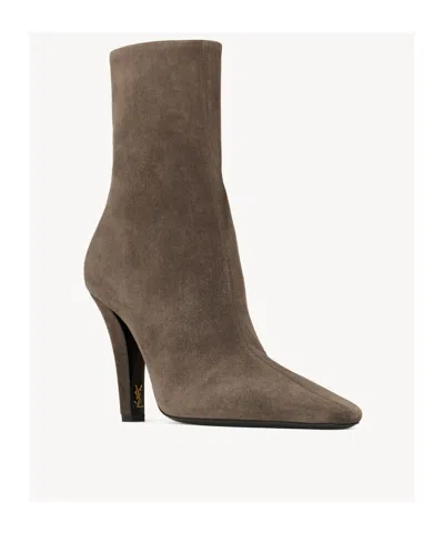 Saint Laurent 95mm Jill Suede Ankle Booties In Brown