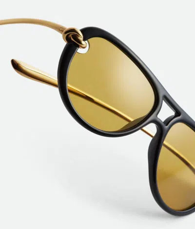 Bottega Veneta Bv1418s Signature Icons 001 Black Gold Yellow Sunglasses In Multi