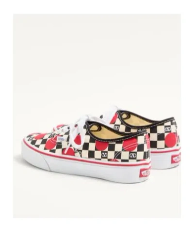 Valentino Garavani And Vans Low-top Trainer In Fabric With Vlogo Checkerboard Print And Polka Dot De In White