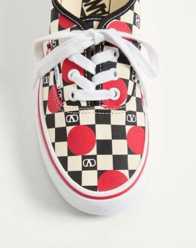 Valentino Garavani And Vans Low-top Trainer In Fabric With Vlogo Checkerboard Print And Polka Dot De In White