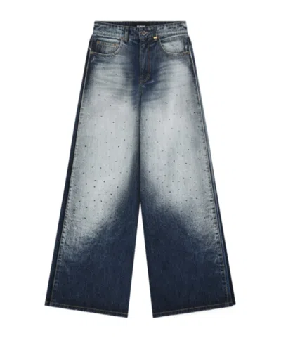 We11 Done Rhinestone Embellished Wide-leg Jeans In Blue
