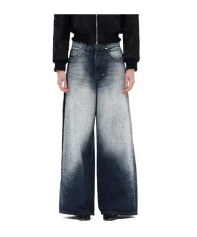 We11 Done Rhinestone Embellished Wide-leg Jeans In Blue