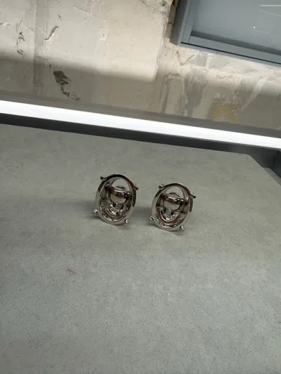 Balenciaga Frame-style Oval Earrings In Metallic