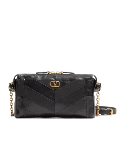 Valentino Garavani  Garavani Panthea Small Shoulder Bag In Nappa Leather With A Chevron Pat In Black