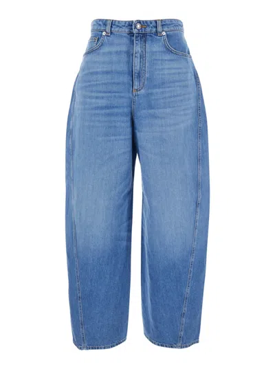 Givenchy Blue Jeans With Logo Patch On The Rear And Wide Leg In Denim Woman In Blue