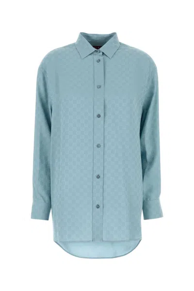Gucci Silk Shirt With Monogram Motif In Blue