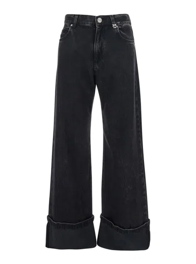 Pinko Wide-leg Jeans In Black Denim In Black