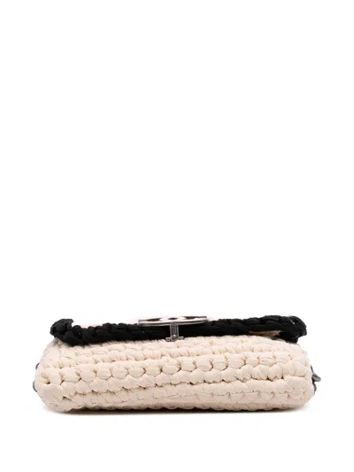 Pre-owned Chanel 2014 Neoprene Fancy Crochet Flap Shoulder Bag In White
