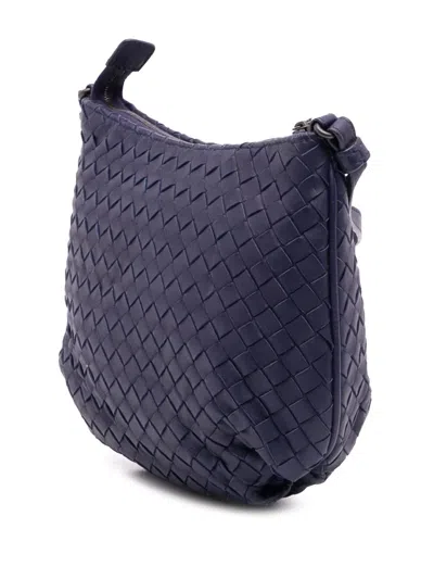 Pre-owned Bottega Veneta 2012-2025 Nappa Intrecciato Crossbody Bag In Blue