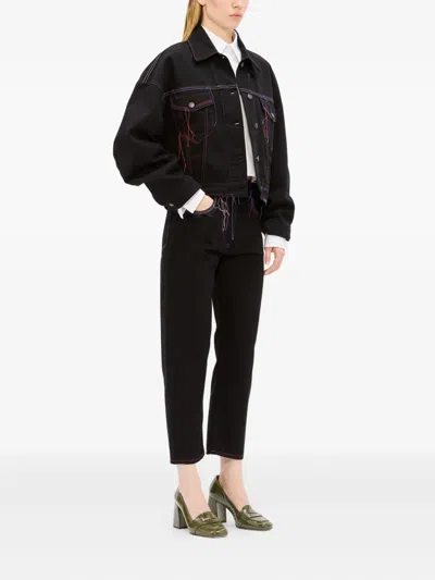 Msgm Topstitching Denim Jacket In Black