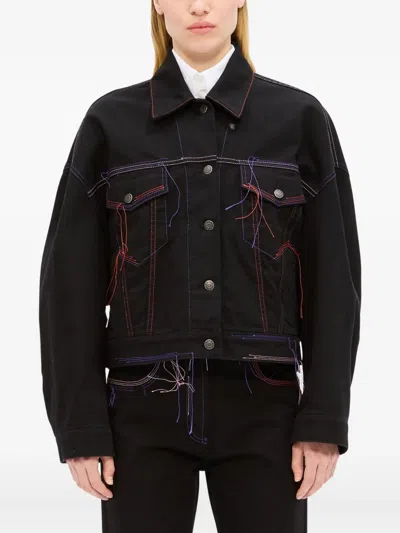 Msgm Topstitching Denim Jacket In Black