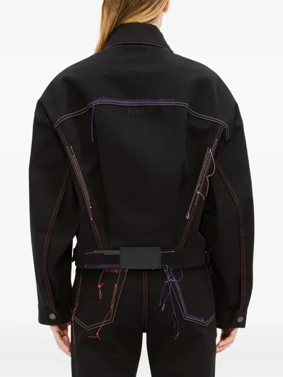 Msgm Topstitching Denim Jacket In Black