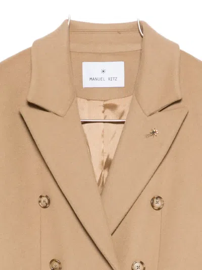 Manuel Ritz Double-breasted Wool-blend Coat In Neutral