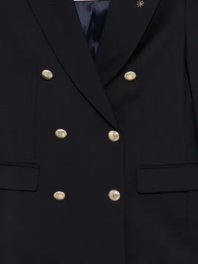 Manuel Ritz Double-breasted Wool Blazer In Blue