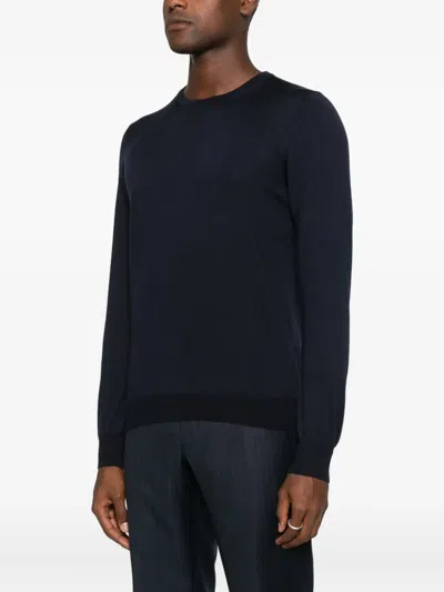 Tagliatore Fitted Crew Neck Long Sleeve Pullover In Black