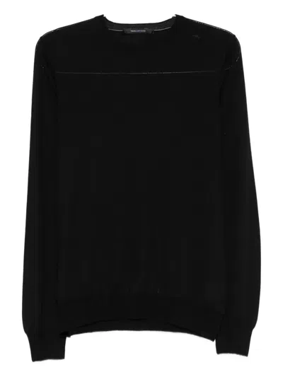 Tagliatore Ribbed Hem Crew Neck Long Sleeve Pullover In Black
