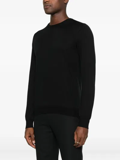 Tagliatore Ribbed Hem Crew Neck Long Sleeve Pullover In Black