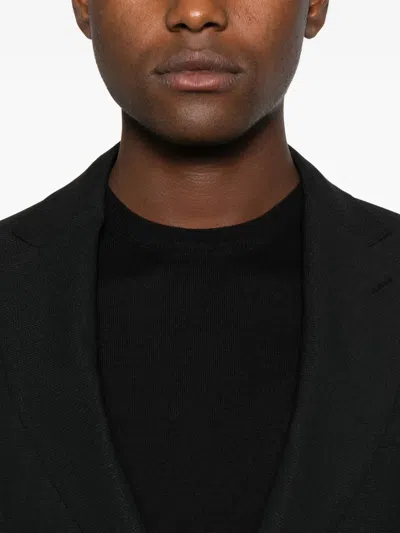 Tagliatore Ribbed Hem Crew Neck Long Sleeve Pullover In Black