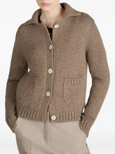 Zanone Collared Knitwear Cardigan Featuring Pockets In Brown