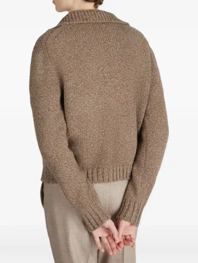 Zanone Collared Knitwear Cardigan Featuring Pockets In Brown