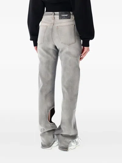 Off-white Cut-out Denim Trousers Featuring Belt Loops In Gray